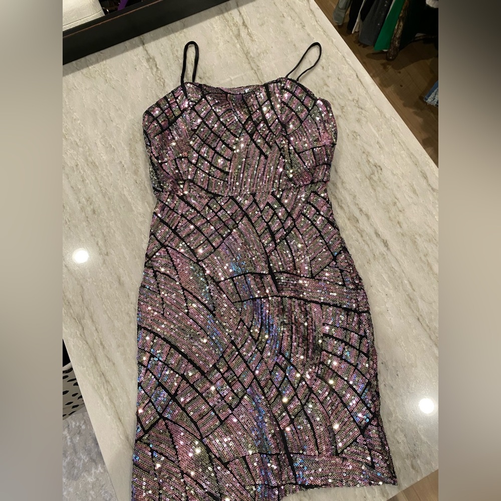 Multi colored mini sequin dress
